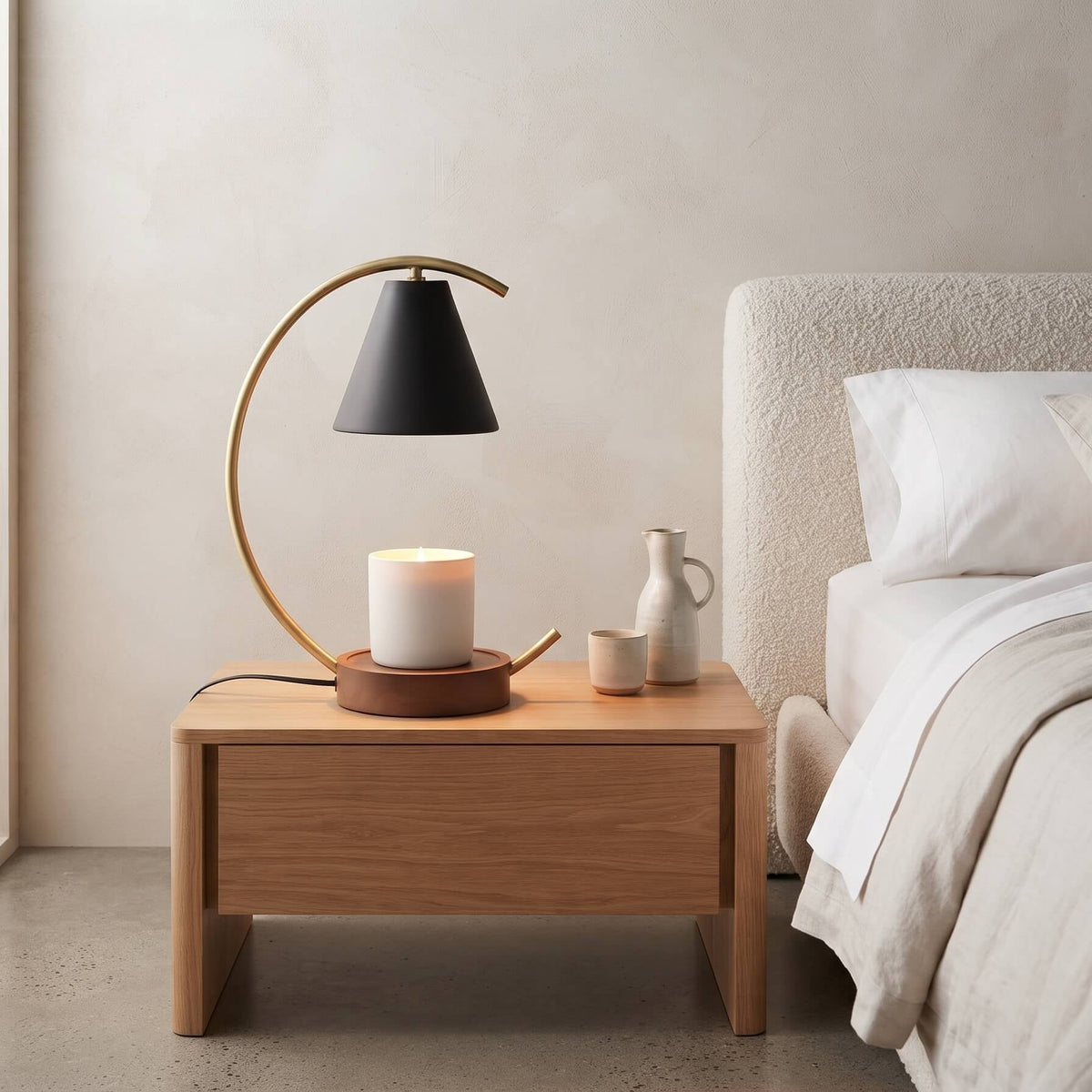 Candle Warmer Lamp with Arc Cone Shade, Electric Wax Melt Lamp for Scented Candles, Dimmable Timer, Metal Table Light, Merazzia