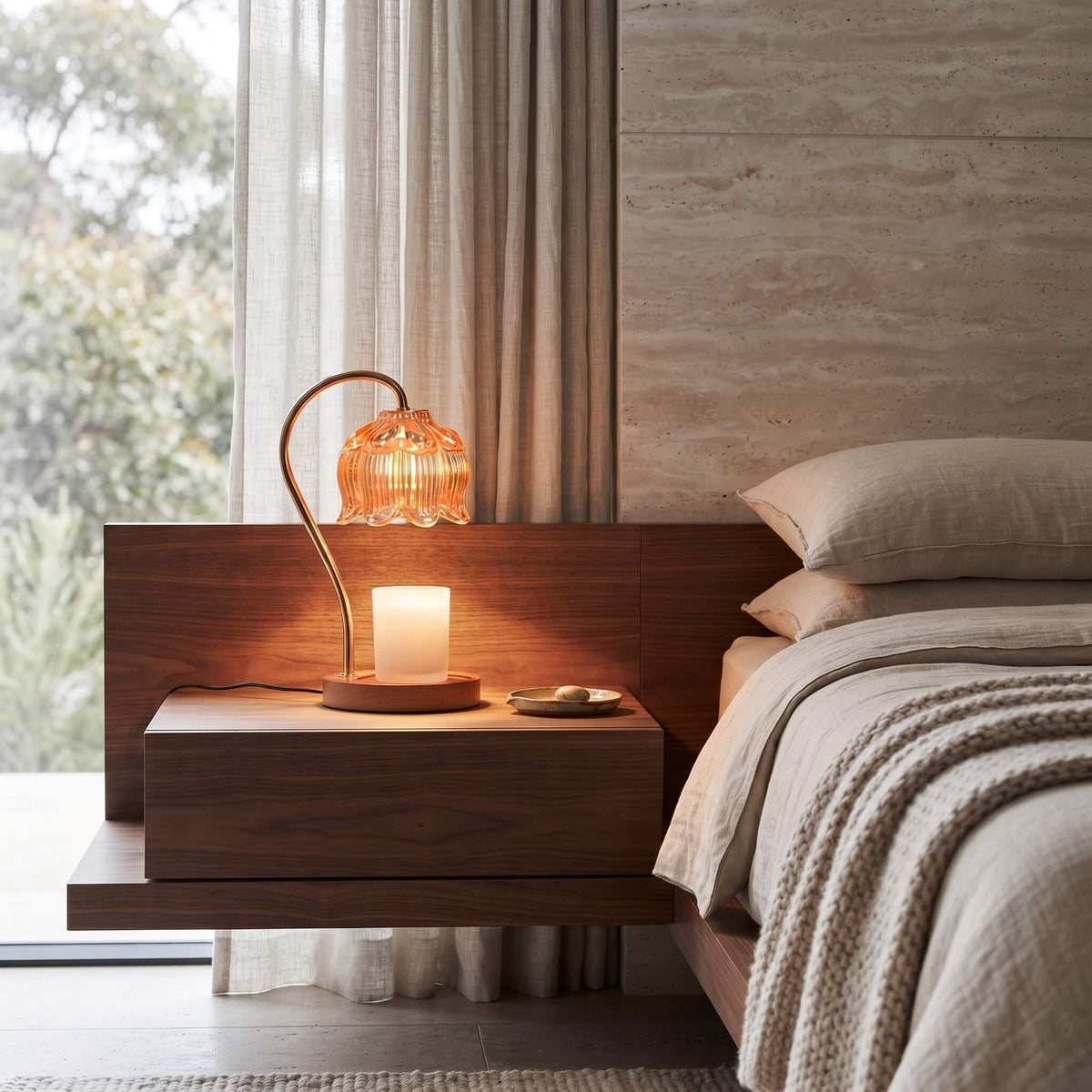 Glass Candle Warmer Lamp for Scented Candles, Amber Wax Melt Warmer, Dimmable Electric Candle Lamp, Bedside Table Light, Merazzia