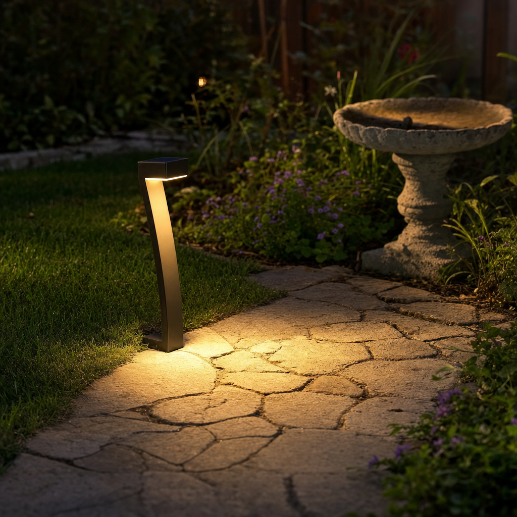 Garden Path Lights Solar Set of 4, Outdoor IP65 LED Stake Lights for Driveway Lawn and Walkway, Warm Ambient Glow, Merazzia