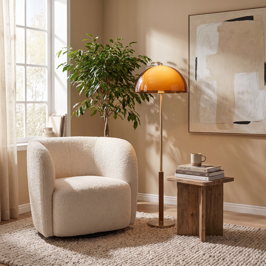 Merazzia Bauhaus Mushroom Floor Lamp in a styled living room setting