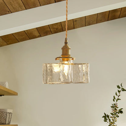 Glass Pendant Light Vintage, Hammered Water Glass Ceiling Pendant for Kitchen Island and Dining, Brass Dimmable E27 Fitting, Merazzia
