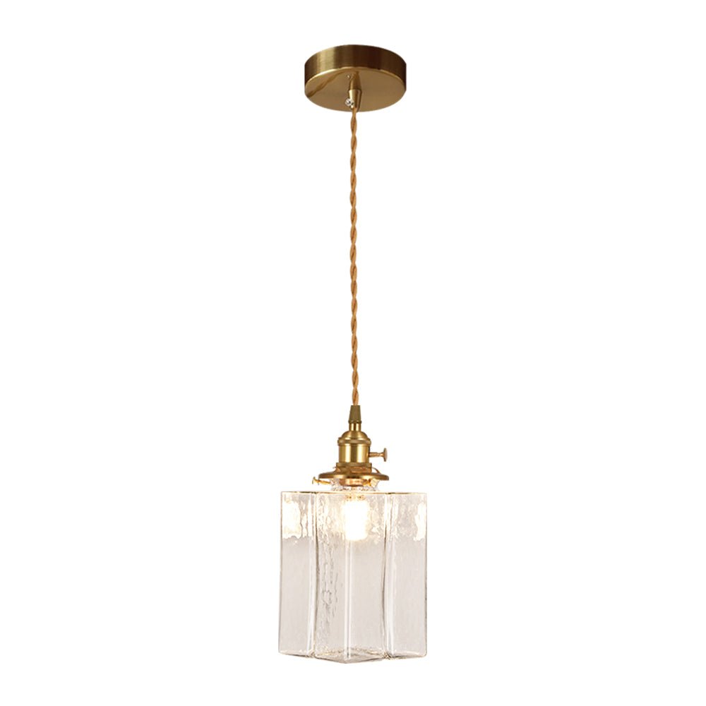 Glass Pendant Light Vintage, Hammered Water Glass Ceiling Pendant for Kitchen Island and Dining, Brass Dimmable E27 Fitting, Merazzia