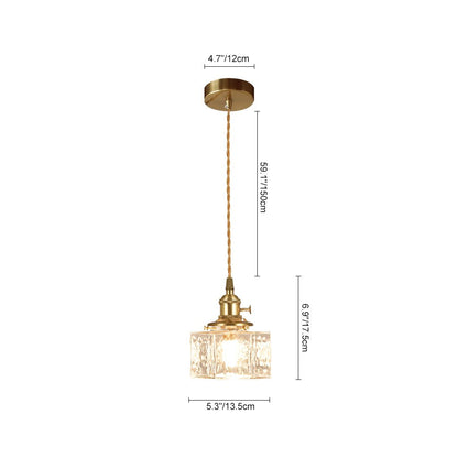 Glass Pendant Light Vintage, Hammered Water Glass Ceiling Pendant for Kitchen Island and Dining, Brass Dimmable E27 Fitting, Merazzia