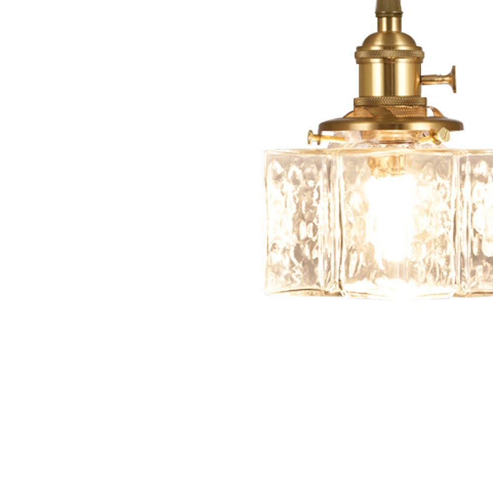 Glass Pendant Light Vintage, Hammered Water Glass Ceiling Pendant for Kitchen Island and Dining, Brass Dimmable E27 Fitting, Merazzia