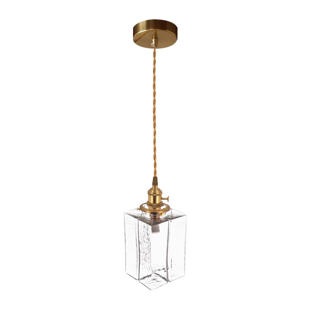 Glass Pendant Light Vintage, Hammered Water Glass Ceiling Pendant for Kitchen Island and Dining, Brass Dimmable E27 Fitting, Merazzia