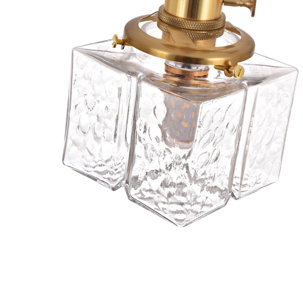 Glass Pendant Light Vintage, Hammered Water Glass Ceiling Pendant for Kitchen Island and Dining, Brass Dimmable E27 Fitting, Merazzia