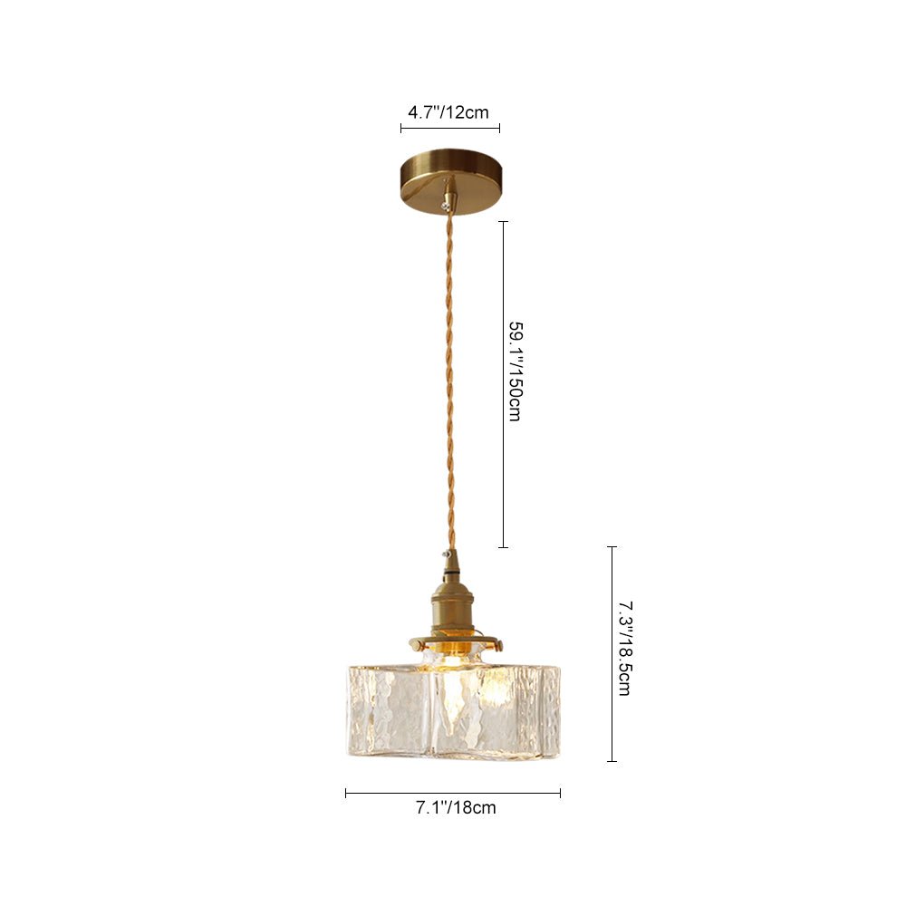 Glass Pendant Light Vintage, Hammered Water Glass Ceiling Pendant for Kitchen Island and Dining, Brass Dimmable E27 Fitting, Merazzia
