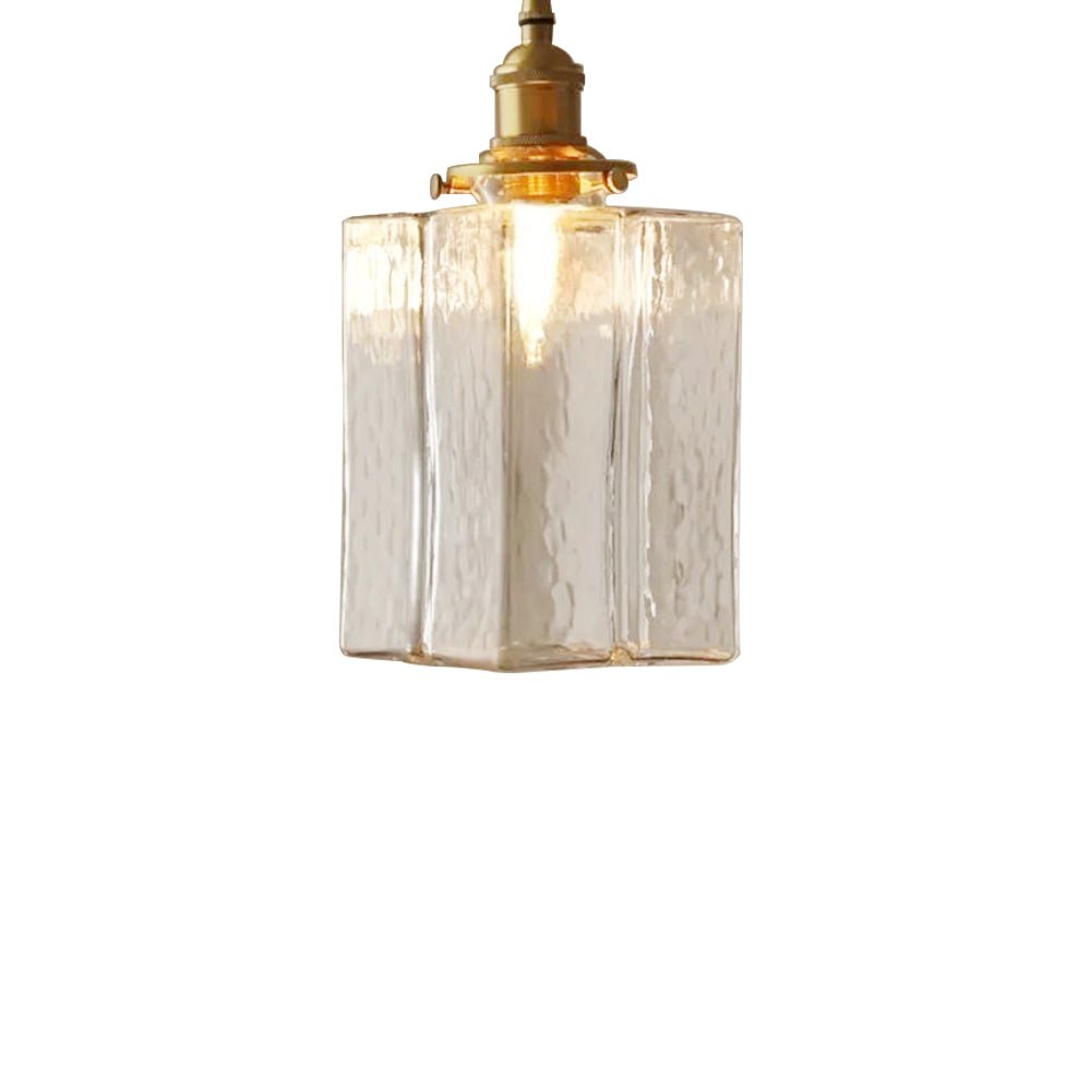 Glass Pendant Light Vintage, Hammered Water Glass Ceiling Pendant for Kitchen Island and Dining, Brass Dimmable E27 Fitting, Merazzia