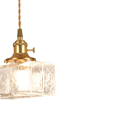 Glass Pendant Light Vintage, Hammered Water Glass Ceiling Pendant for Kitchen Island and Dining, Brass Dimmable E27 Fitting, Merazzia