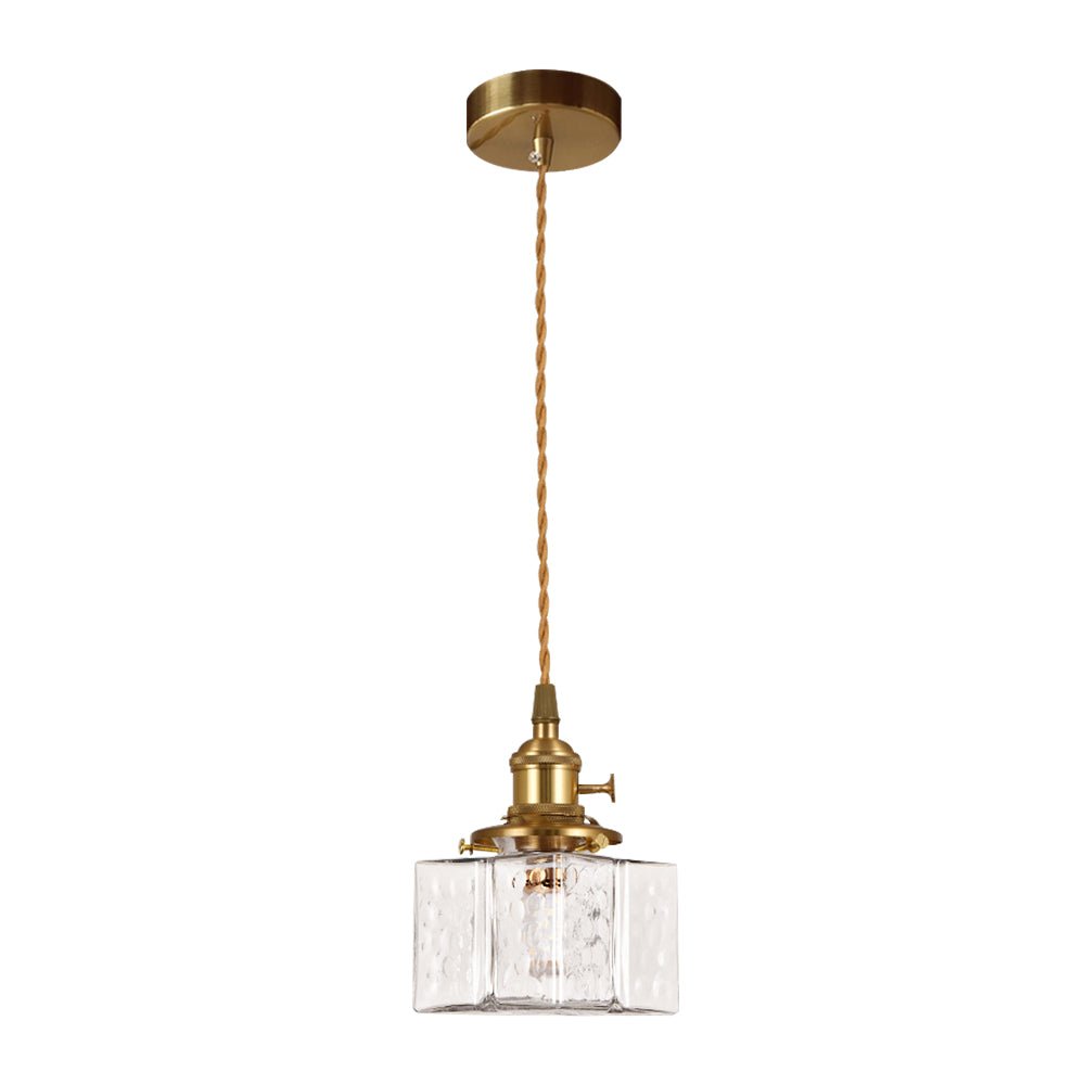 Glass Pendant Light Vintage, Hammered Water Glass Ceiling Pendant for Kitchen Island and Dining, Brass Dimmable E27 Fitting, Merazzia