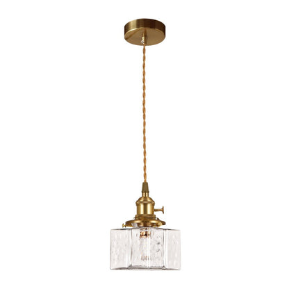 Glass Pendant Light Vintage, Hammered Water Glass Ceiling Pendant for Kitchen Island and Dining, Brass Dimmable E27 Fitting, Merazzia