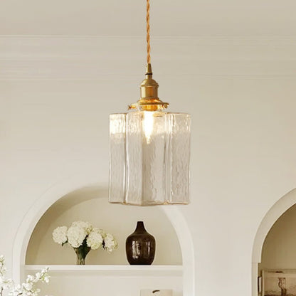 Glass Pendant Light Vintage, Hammered Water Glass Ceiling Pendant for Kitchen Island and Dining, Brass Dimmable E27 Fitting, Merazzia