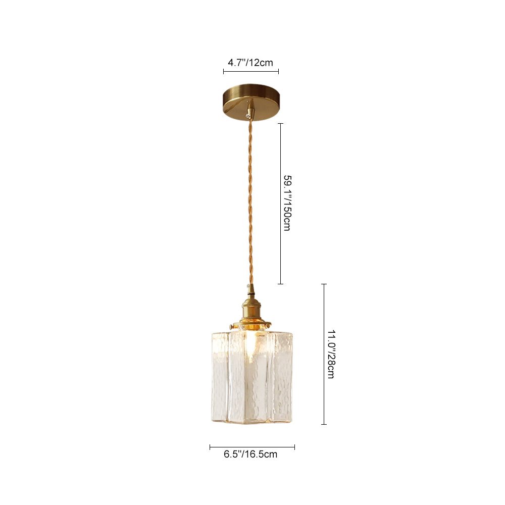 Glass Pendant Light Vintage, Hammered Water Glass Ceiling Pendant for Kitchen Island and Dining, Brass Dimmable E27 Fitting, Merazzia