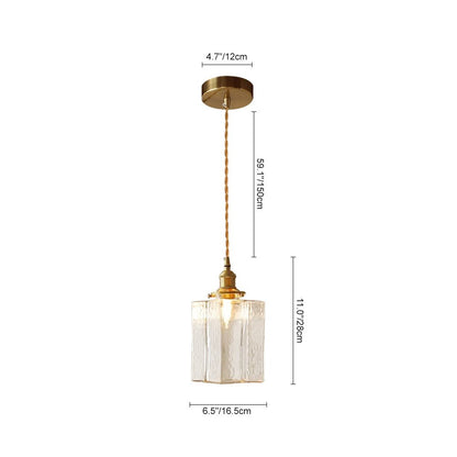 Glass Pendant Light Vintage, Hammered Water Glass Ceiling Pendant for Kitchen Island and Dining, Brass Dimmable E27 Fitting, Merazzia