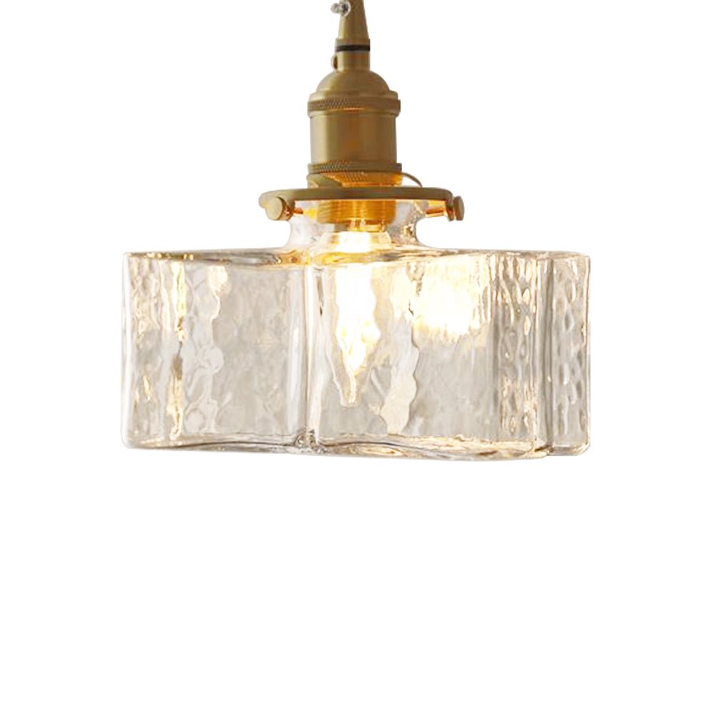 Glass Pendant Light Vintage, Hammered Water Glass Ceiling Pendant for Kitchen Island and Dining, Brass Dimmable E27 Fitting, Merazzia