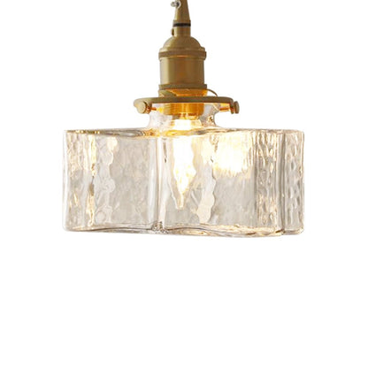 Glass Pendant Light Vintage, Hammered Water Glass Ceiling Pendant for Kitchen Island and Dining, Brass Dimmable E27 Fitting, Merazzia