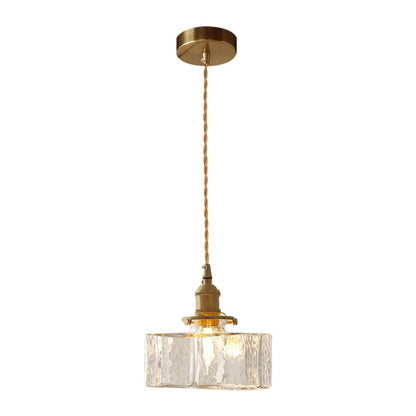 Glass Pendant Light Vintage, Hammered Water Glass Ceiling Pendant for Kitchen Island and Dining, Brass Dimmable E27 Fitting, Merazzia