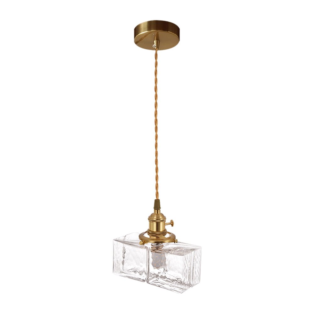 Glass Pendant Light Vintage, Hammered Water Glass Ceiling Pendant for Kitchen Island and Dining, Brass Dimmable E27 Fitting, Merazzia